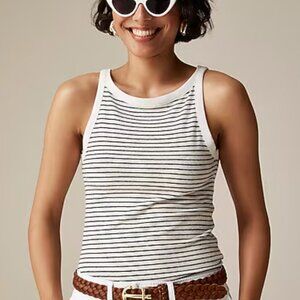 J.CREW High-neck tank top in striped stretch linen blend NWT